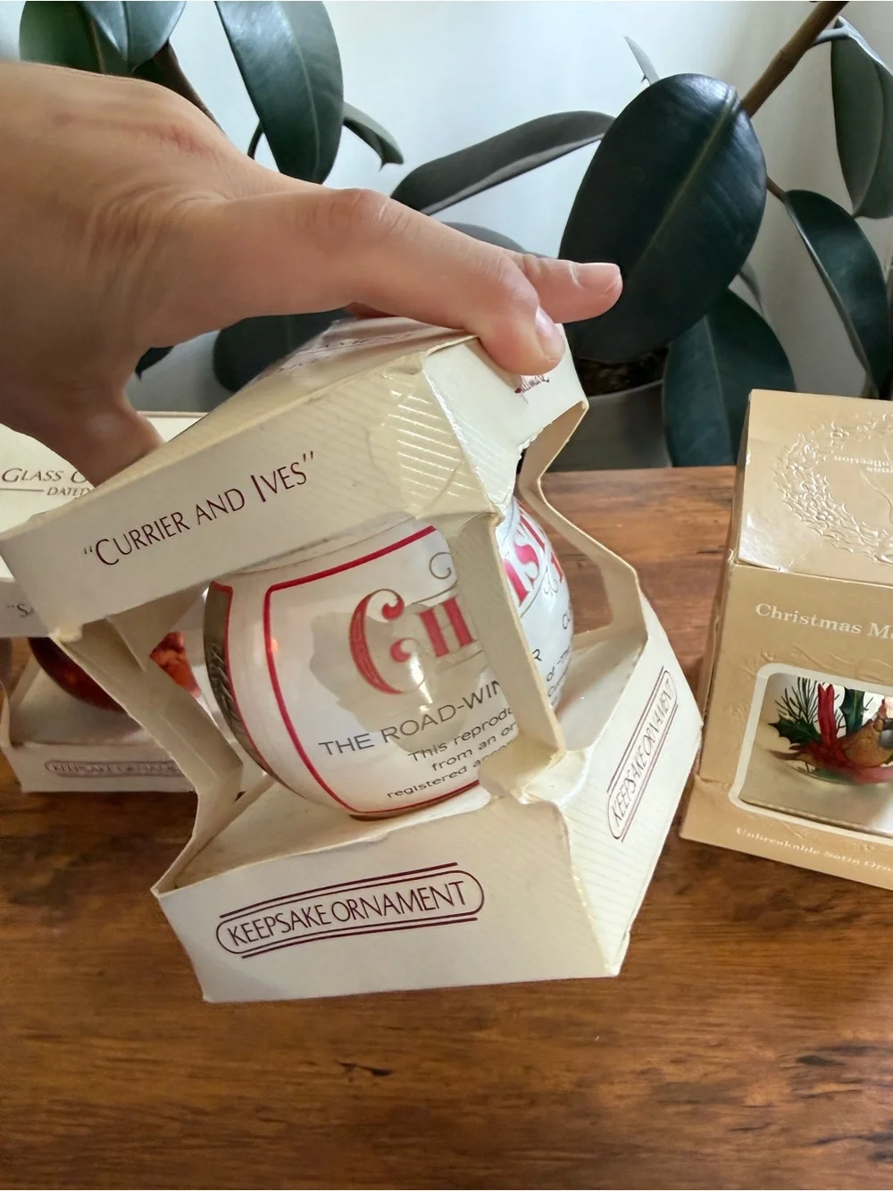 Hallmark Keepsake Ornaments in Red and Cream Boxes